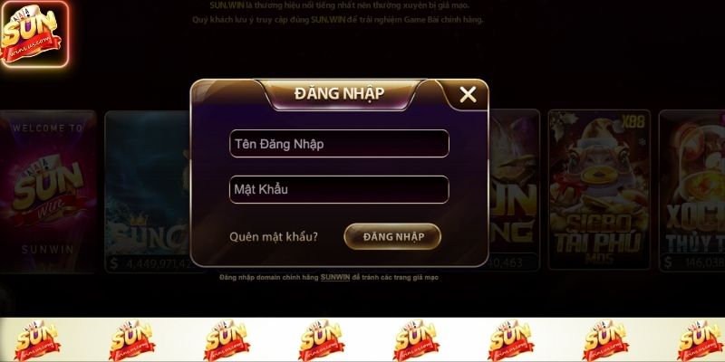 Giao diện màn hình đăng nhập Sunwin hiển thị rõ từng trường thông tin