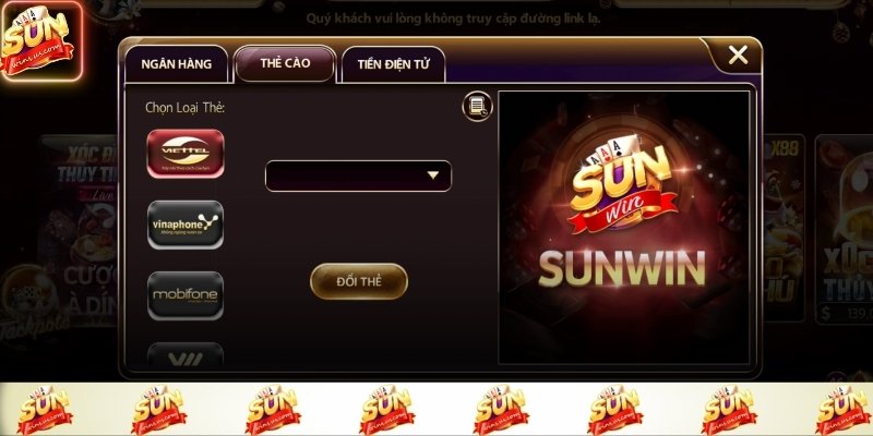 Giao diện hiển thị các phương thức rút tiền Sunwin cập nhật mới nhất